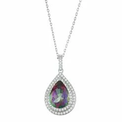 Designs By Gioelli Sterling Silver Mystic Fire Topaz & Cubic Zirconia Teardrop Halo Pendant