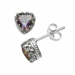 Designs By Gioelli Sterling Silver Rainbow Quartz Heart Crown Stud Earrings