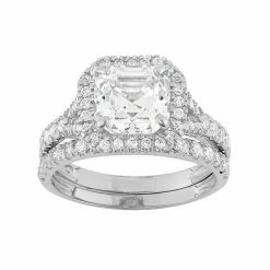 Designs By Gioelli Cubic Zirconia Halo Engagement Ring Set In 10k Gold White