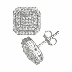 Designs By Gioelli Men's Sterling Silver Halo Cubic Zirconia Stud Earrings