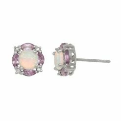 Designs By Gioelli Sterling Silver Lab-Created Opal & Amethyst Stud Earrings