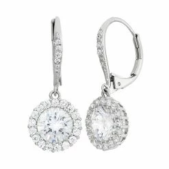 Designs By Gioelli Cubic Zirconia Sterling Silver Halo Drop Earrings