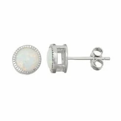 Designs By Gioelli Sterling Silver Lab-Created Opal Milgrain Stud Earrings
