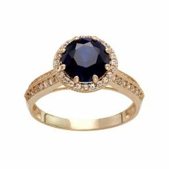 Designs By Gioelli 10k Gold Lab-Created Blue & White Sapphire Halo Ring