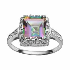 Designs By Gioelli Sterling Silver Rainbow Quartz And Lab-Created White Sapphire Crown Ring