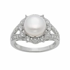 Designs By Gioelli Sterling Silver Freshwater Cultured Pearl And Lab-Created White Sapphire Ring