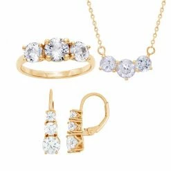 Designs By Gioelli 14k Gold Over Sterling Silver Past Present & Future Cubic Zirconia Necklace, Ring & Earring Set 14k Gold Plated