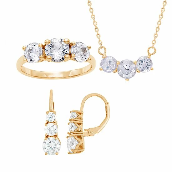 Designs By Gioelli 14k Gold Over Sterling Silver Past Present & Future Cubic Zirconia Necklace, Ring & Earring Set 14k Gold Plated 4 Designs By Gioelli 14k Gold Over Sterling Silver Past Present & Future Cubic Zirconia Necklace, Ring & Earring Set 14k Gold Plated - Image 2