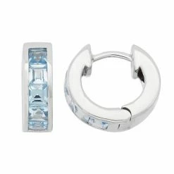Designs By Gioelli Lab-Created Aquamarine Sterling Silver Huggie Hoop Earrings