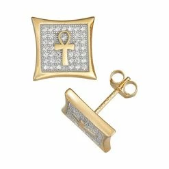 Designs By Gioelli Men's Gold Plated Sterling Silver Cubic Zirconia Ankh Stud Earrings