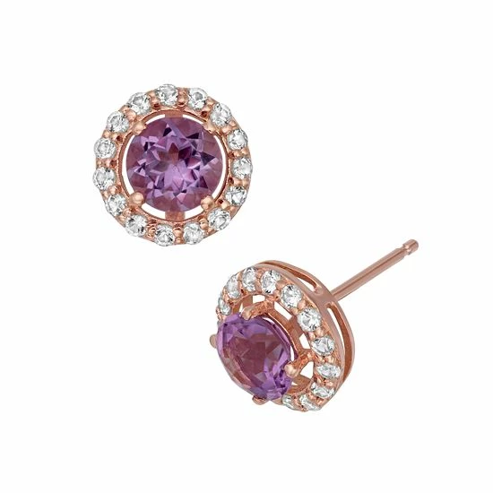Designs By Gioelli Amethyst And Lab-Created White Sapphire 14k Rose Gold Over Silver Halo Stud Earrings 3 Designs By Gioelli Amethyst And Lab-Created White Sapphire 14k Rose Gold Over Silver Halo Stud Earrings