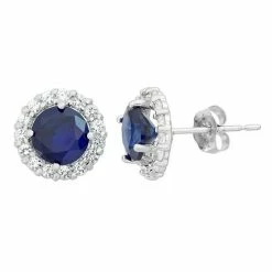 Designs By Gioelli Lab-Created Sapphire & White Topaz 10k White Gold Halo Stud Earrings