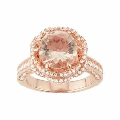 Designs By Gioelli 14k Rose Gold Over Silver Simulated Morganite & Cubic Zirconia Halo Ring