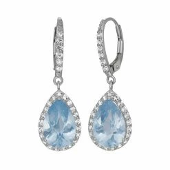 Designs By Gioelli Lab-Created Aquamarine And Lab-Created White Sapphire Sterling Silver Halo Teardrop Earrings