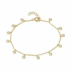 Designs By Gioelli Gold Tone Sterling Silver Cubic Zirconia Bezel Station Anklet