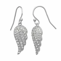 Designs By Gioelli Sterling Silver Lab-Created White Sapphire Angel Wing Drop Earrings