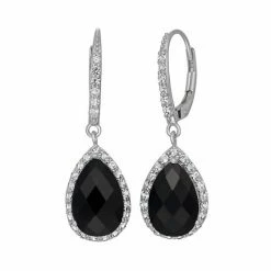 Designs By Gioelli Onyx And Lab-Created White Sapphire Sterling Silver Halo Teardrop Earrings