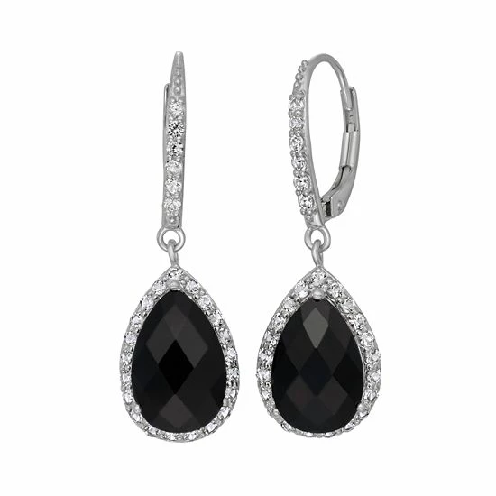 Designs By Gioelli Onyx And Lab-Created White Sapphire Sterling Silver Halo Teardrop Earrings