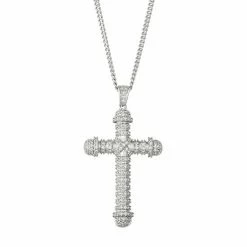 Designs By Gioelli Men's Sterling Silver Cubic Zirconia Ribbed Cross Pendant