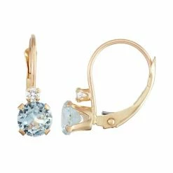 Designs By Gioelli 10k Gold Round-Cut Lab-Created Aquamarine & White Zircon Leverback Earrings