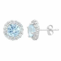 Designs By Gioelli Aquamarine & White Topaz 10k White Gold Halo Stud Earrings