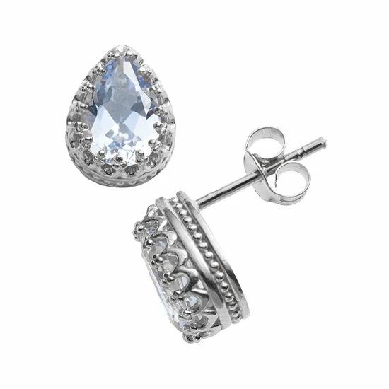 Designs By Gioelli Sterling Silver Lab-Created Aquamarine Crown Stud Earrings 3 Designs By Gioelli Sterling Silver Lab-Created Aquamarine Crown Stud Earrings