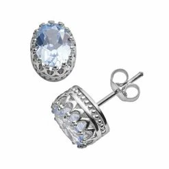 Designs By Gioelli Sterling Silver Lab-Created Aquamarine Oval Crown Stud Earrings