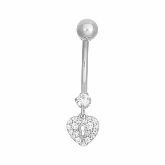 Designs By Gioelli 10k White Gold Cubic Zirconia Heart Lock Belly Ring