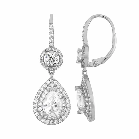 Designs By Gioelli Sterling Silver Cubic Zirconia Teardrop Halo Earrings