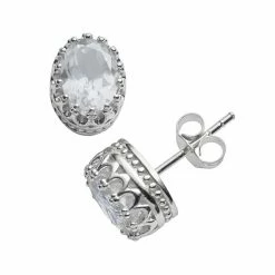 Designs By Gioelli Sterling Silver Lab-Created White Sapphire Oval Crown Stud Earrings