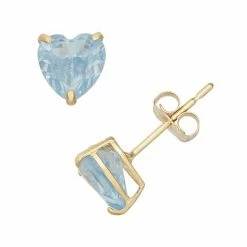 Designs By Gioelli Lab-Created Aquamarine 10k Gold Heart Stud Earrings
