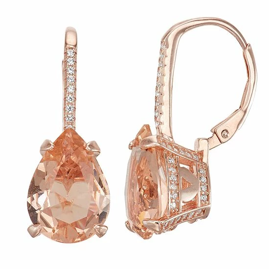 Designs By Gioelli 14k Rose Gold Over Silver Simulated Morganite Teardrop Leverback Earrings 3 Designs By Gioelli 14k Rose Gold Over Silver Simulated Morganite Teardrop Leverback Earrings