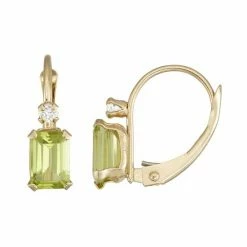 Designs By Gioelli 10k Gold Emerald-Cut Peridot & White Zircon Leverback Earrings