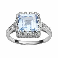 Designs By Gioelli Sterling Silver Lab-Created Aquamarine And Lab-Created White Sapphire Crown Ring