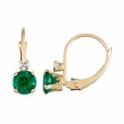 Designs By Gioelli 10k Gold Round-Cut Lab-Created Emerald & White Zircon Leverback Earrings