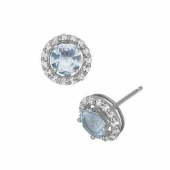 Designs By Gioelli Lab-Created Aquamarine And Lab-Created White Sapphire Sterling Silver Halo Stud Earrings