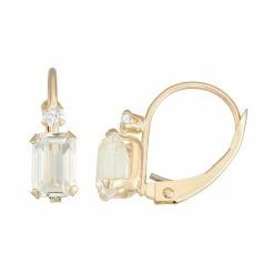 Designs By Gioelli 10k Gold Emerald-Cut Lab-Created White Sapphire & White Zircon Leverback Earrings
