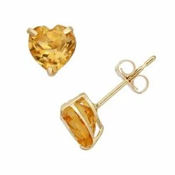 Designs By Gioelli Citrine 10k Gold Heart Stud Earrings