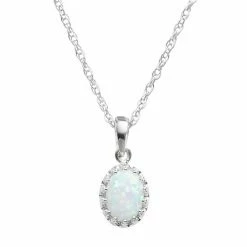 Designs By Gioelli Sterling Silver Lab-Created Opal Oval Pendant