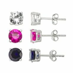 Designs By Gioelli Sterling Silver Lab-Created Multi-Color Sapphire Stud Earring Set