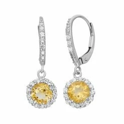 Designs By Gioelli Citrine And Lab-Created White Sapphire Sterling Silver Halo Drop Earrings