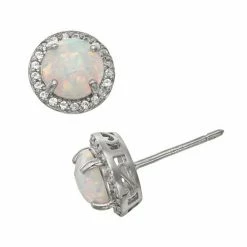 Designs By Gioelli Sterling Silver Lab-Created Opal And Lab-Created White Sapphire Halo Stud Earrings