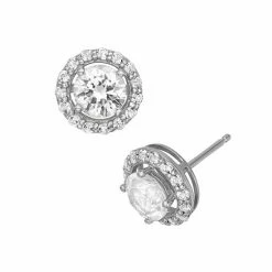 Designs By Gioelli Lab-Created White Sapphire Sterling Silver Halo Stud Earrings