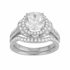 Designs By Gioelli Sterling Silver Lab-Created White Sapphire Halo Engagement Ring Set