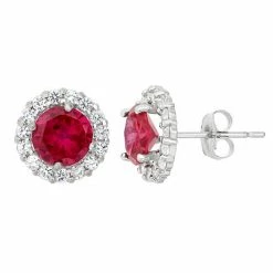 Designs By Gioelli Lab-Created Ruby & White Topaz 10k White Gold Halo Stud Earrings
