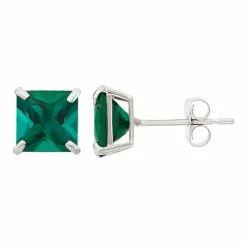 Designs By Gioelli Lab-Created Emerald 10k White Gold Stud Earrings
