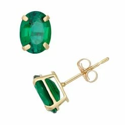 Designs By Gioelli Lab-Created Emerald 10k Gold Oval Stud Earrings
