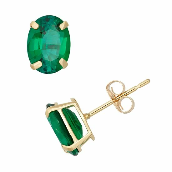 Designs By Gioelli Lab-Created Emerald 10k Gold Oval Stud Earrings 3 Designs By Gioelli Lab-Created Emerald 10k Gold Oval Stud Earrings