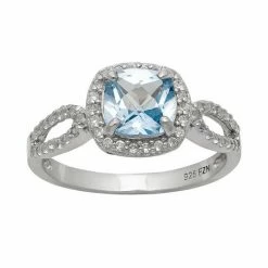 Designs By Gioelli Sterling Silver Lab-Created Aquamarine And Lab-Created White Sapphire Halo Ring