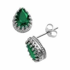 Designs By Gioelli Sterling Silver Lab-Created Emerald Crown Stud Earrings